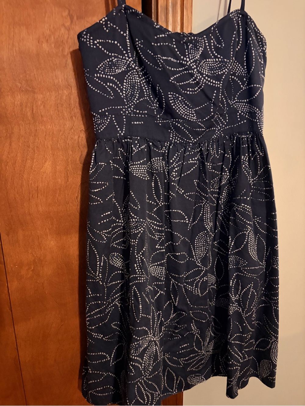Liz Claiborne Navy Strapless Polka-Leaf Print Dress